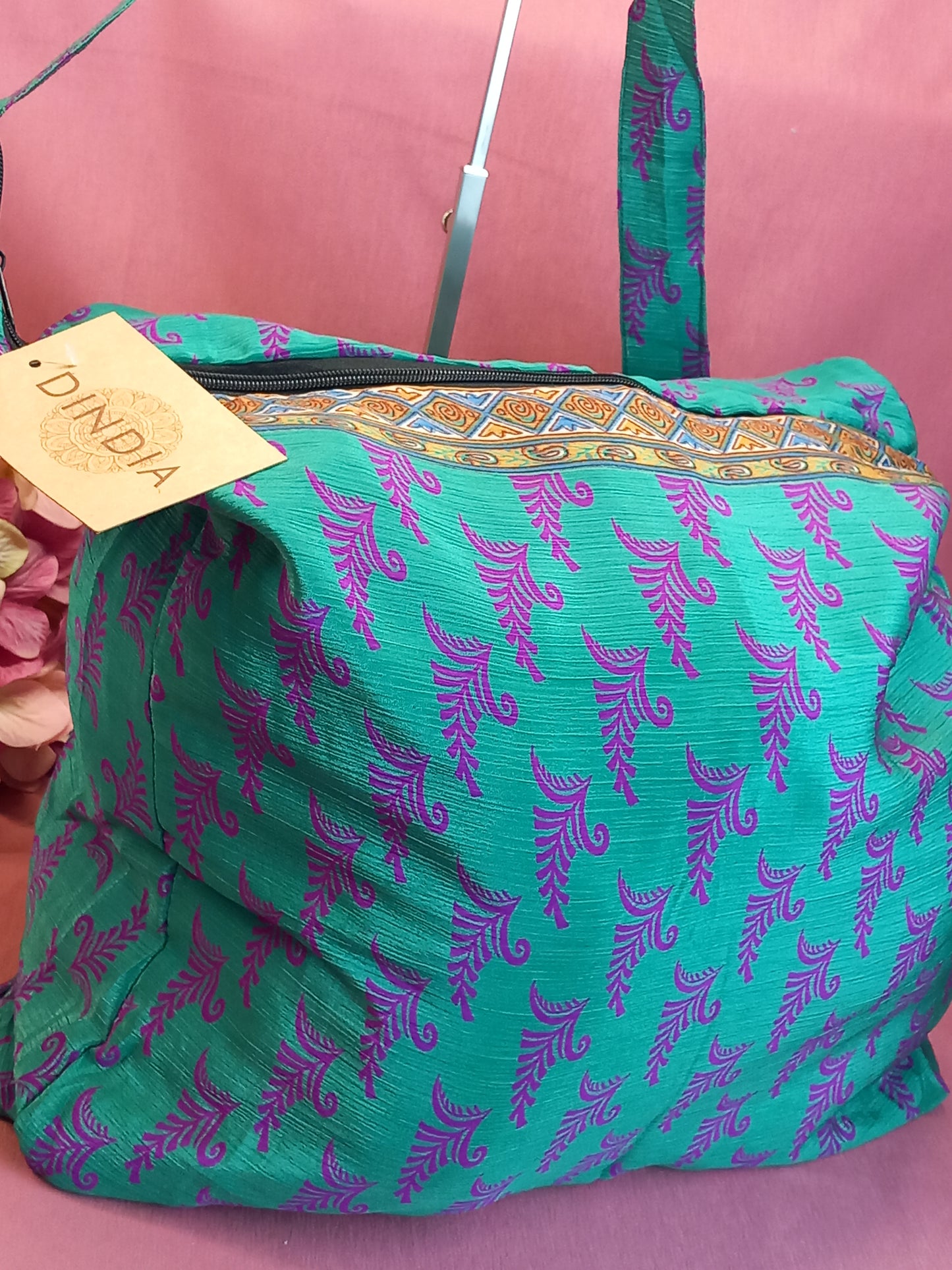 Bolso india de escapada, fin de semana,playa,montaña, gimansio...Con cremallera.Envío Gratis.Modelo India Esmeralda.