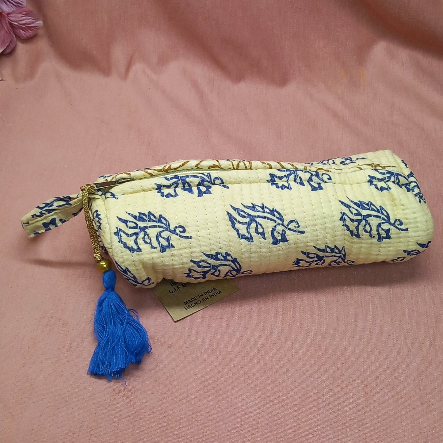 Neceser acolchado algodón tonos beig india,envío gratis