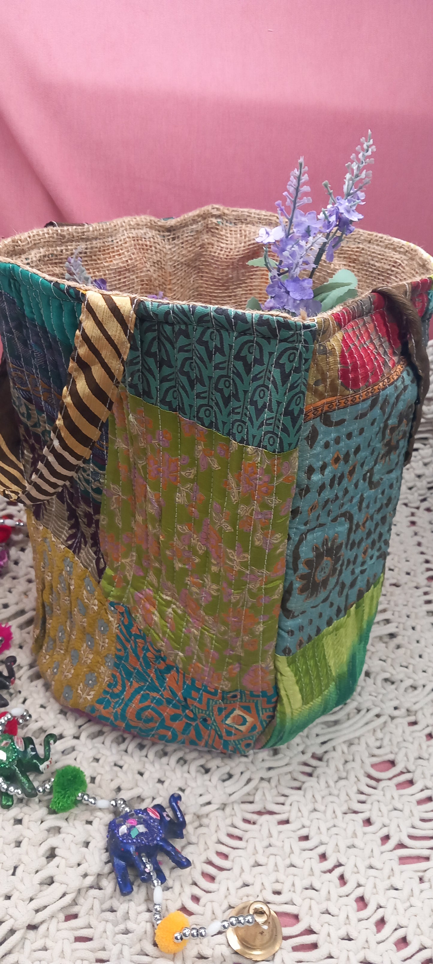 CESTO MULTIUSOS PIEZA ARTESANAL ÚNICA INDIA,ENVÍO GRATIS SIN PEDIDO MÍNIMO MODELO DELHI.