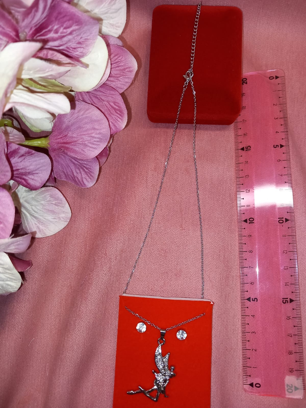 Conjunto Pendientes + cadena + colgante de brillantes efecto Swarovski HADA DEL AMOR.