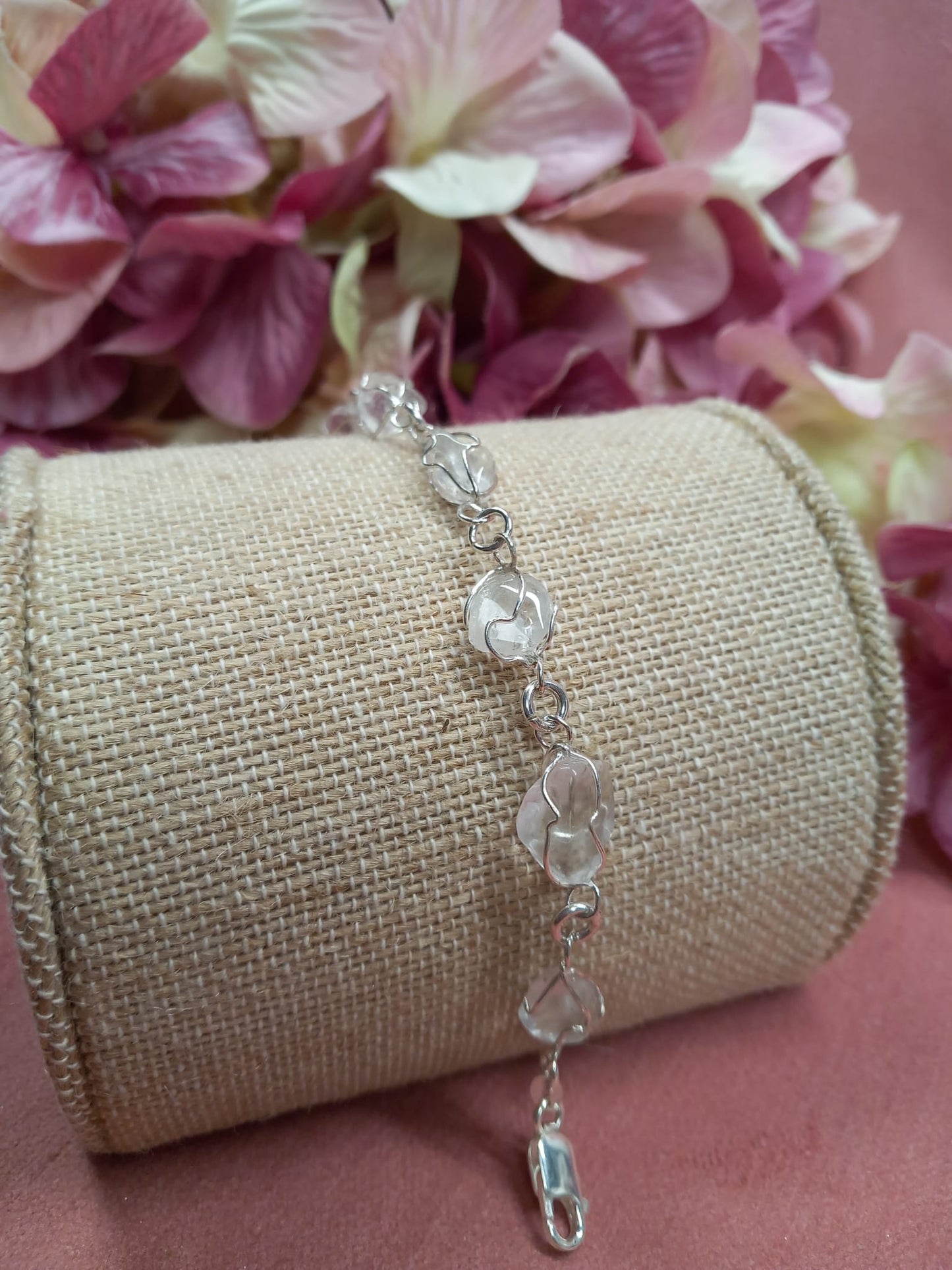Bracelet à quartz réglable en cristal de roche argenté
