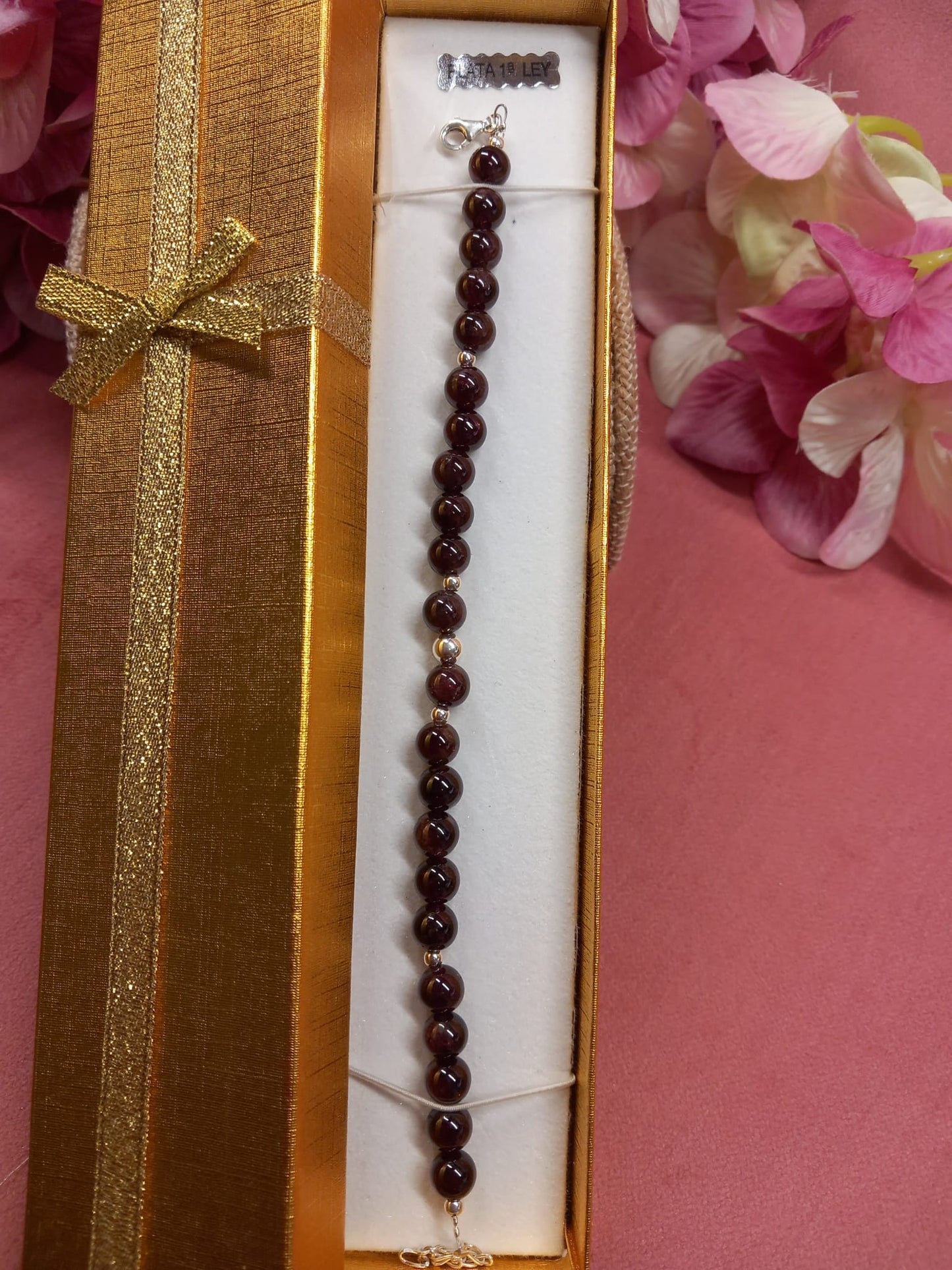 Bracelet en ARGENT avec Tourmalines Grenat Authentiques en forme de boules.