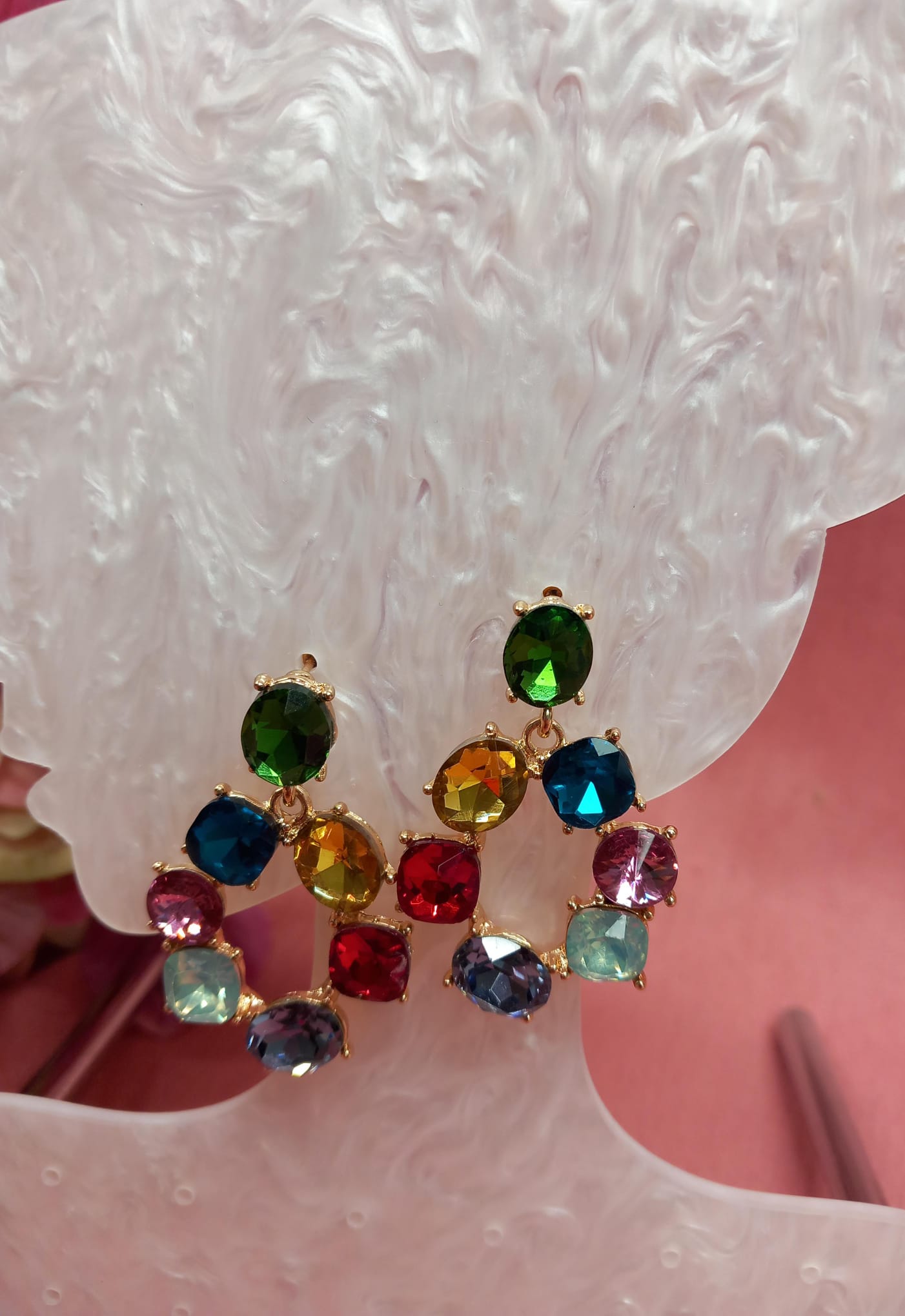 Pendientes 7 lágrimas MULTI PIEDRAS MULTICOLOR.Acero Inoxidable.