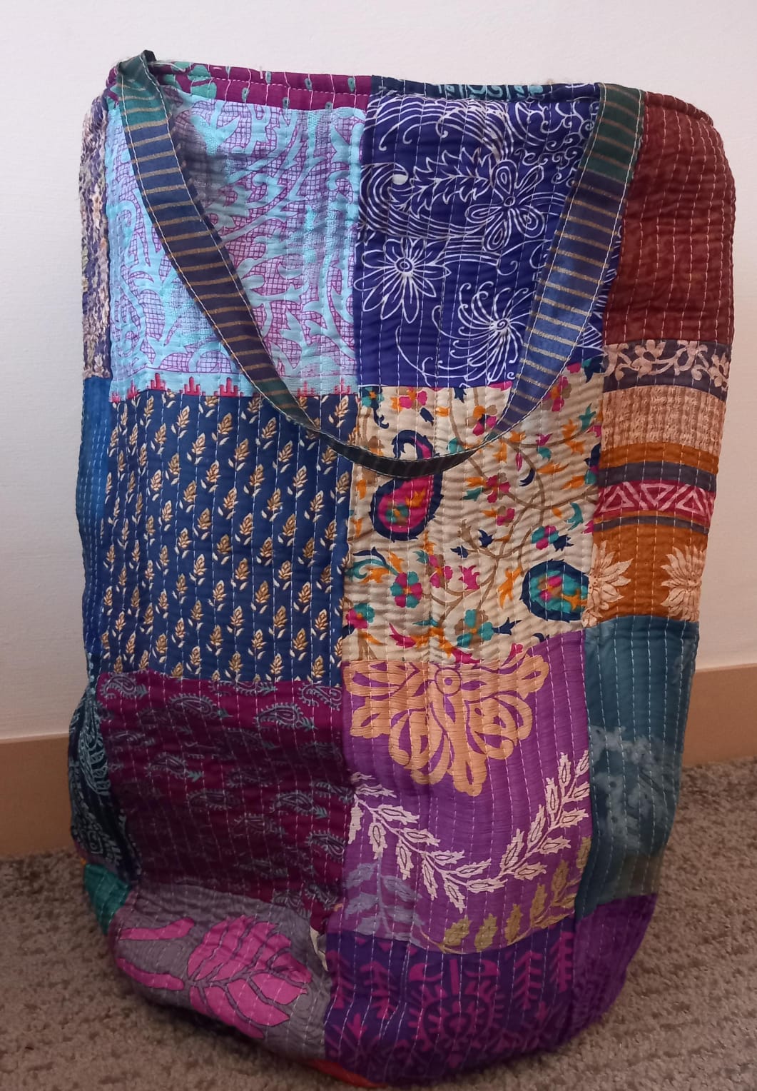 Cesto MULTIUSOS Y MULTIFUNCIONAL PATCHWORK WILD TELA YUTE Y SAREE. ENVÍOS GRATIS.