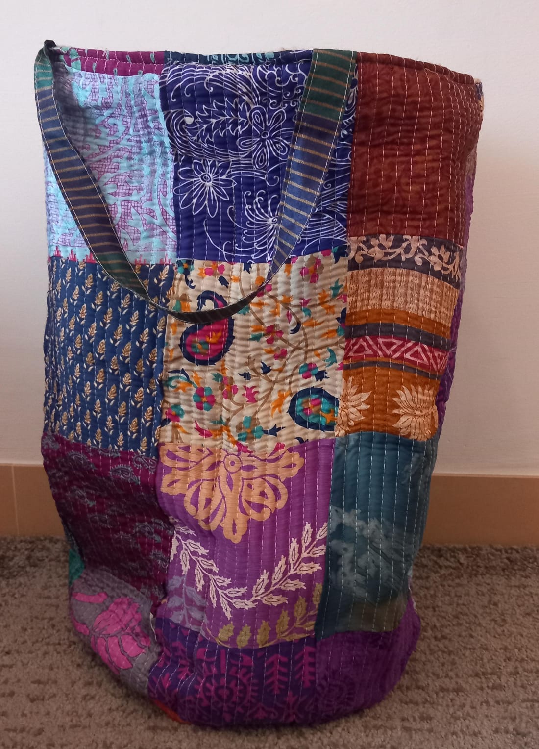 Cesto MULTIUSOS Y MULTIFUNCIONAL PATCHWORK WILD TELA YUTE Y SAREE. ENVÍOS GRATIS.