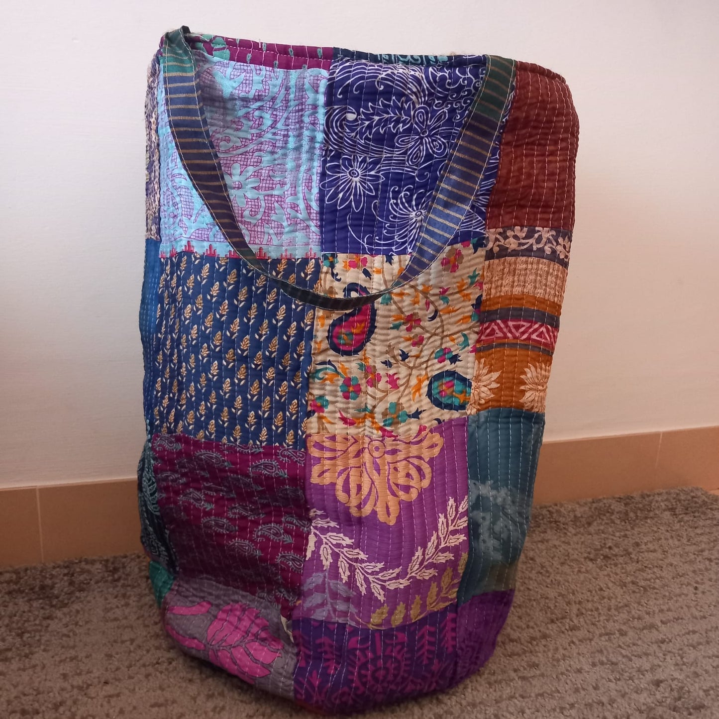 Cesto MULTIUSOS Y MULTIFUNCIONAL PATCHWORK WILD TELA YUTE Y SAREE. ENVÍOS GRATIS.