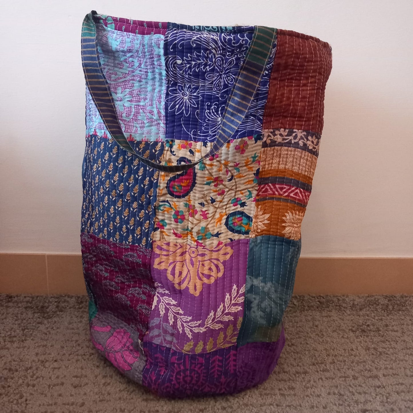 Cesto MULTIUSOS Y MULTIFUNCIONAL PATCHWORK WILD TELA YUTE Y SAREE. ENVÍOS GRATIS.