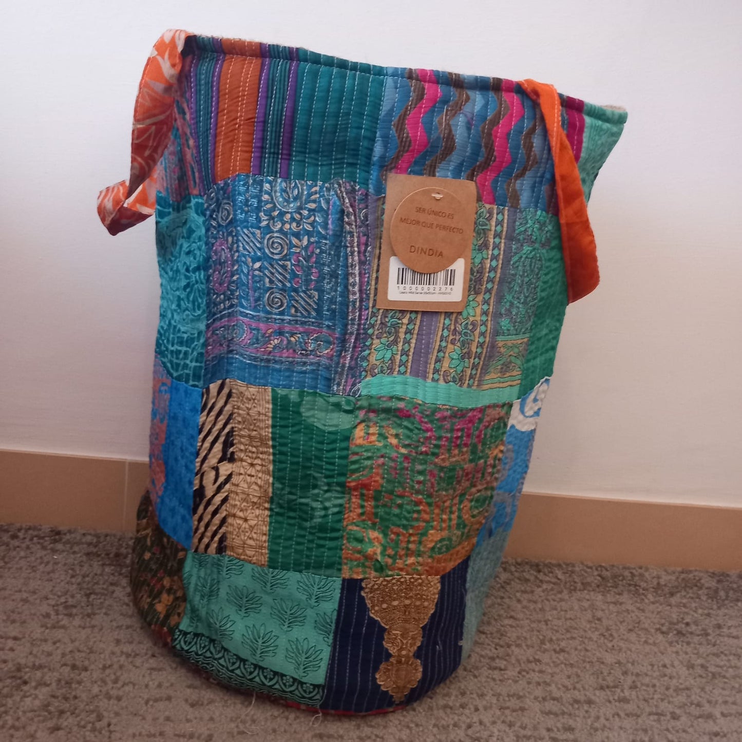 Cesto MULTIUSOS Y MULTIFUNCIONAL PATCHWORK WILD TELA YUTE Y SAREE. ENVÍOS GRATIS.