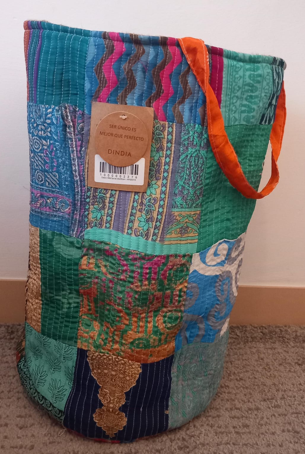 Cesto MULTIUSOS Y MULTIFUNCIONAL PATCHWORK WILD TELA YUTE Y SAREE. ENVÍOS GRATIS.