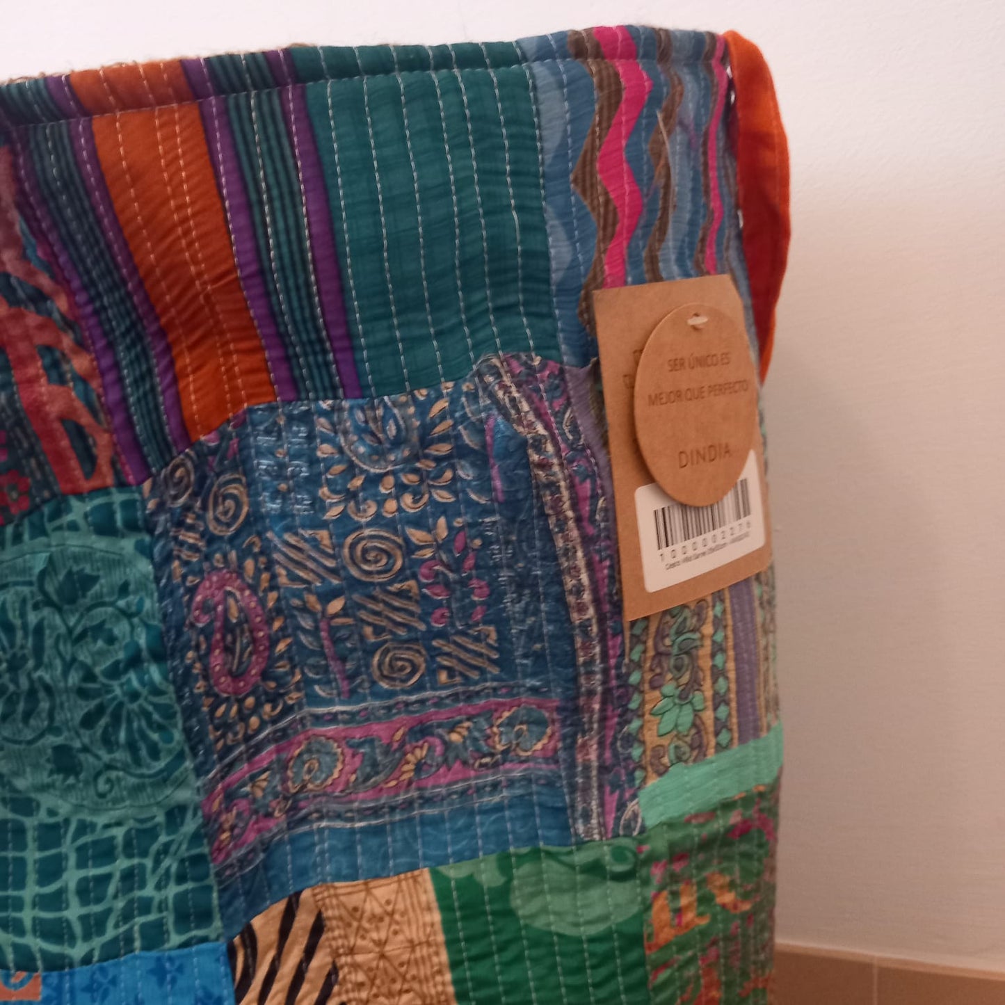 Cesto MULTIUSOS Y MULTIFUNCIONAL PATCHWORK WILD TELA YUTE Y SAREE. ENVÍOS GRATIS.