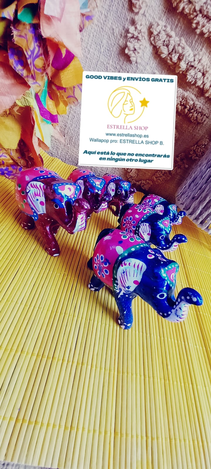 SET 3 ELEFANTES PINTADOS A MANO EN BURDEOS O AZUL.-Un conjunto decorativo que irradia elegancia y simbolismo.ENVÍO GRATIS SIN PEDIDO MÍNIMO.