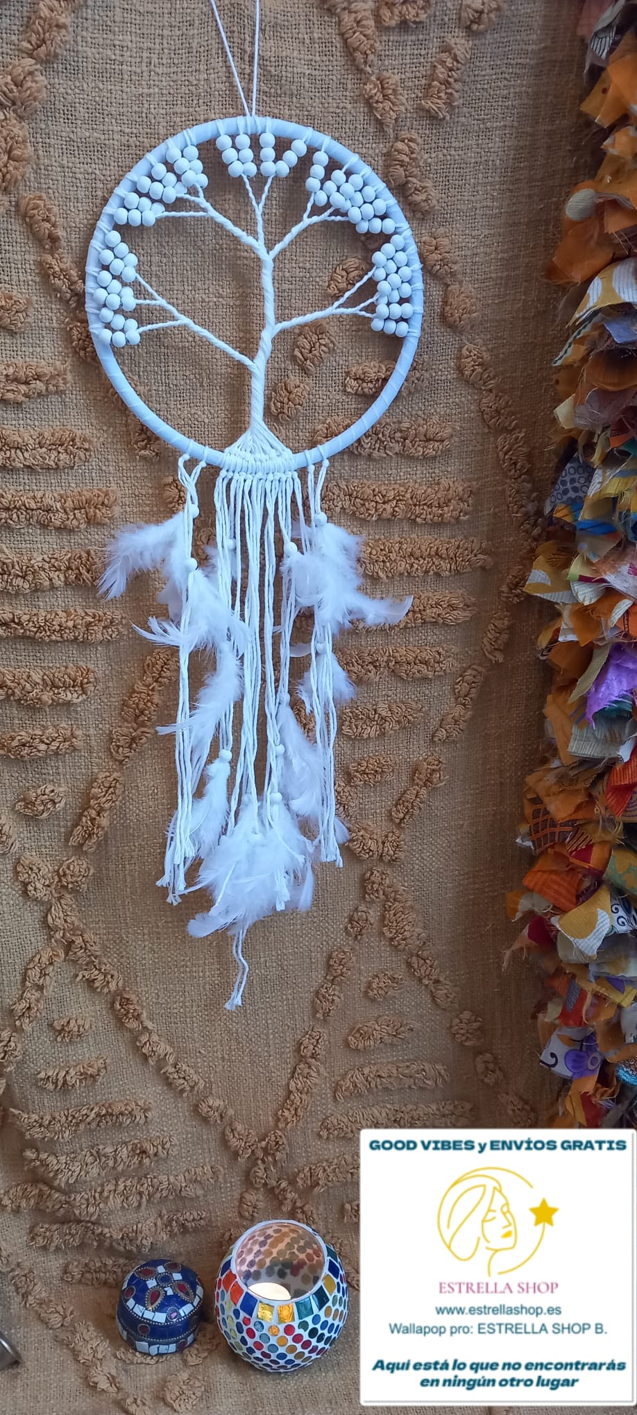 Atrapasueños blanco con árbol de la vida.Envío Gratis.Precio sin competencia,excelente calidad.