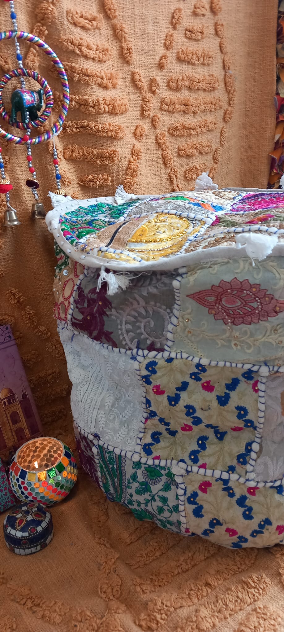 PUFF PATCHWORK ORIGINAL BOHO PARA CUALQUIER ESPACIO.45CM.ENVÍO GRATIS SIN PEDIDO MÍNIMO.