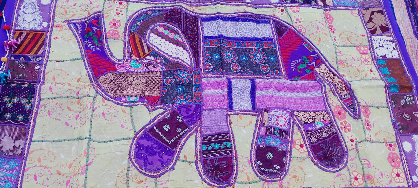 TAPIZ JOYA TEXTIL PATCHWORK Y BORDADO A MANO 150X100CM ELEFANTE EXCLUSIVO Y ÚNICO.ENVÍO GRATIS SIN PEDIDO MINIMO