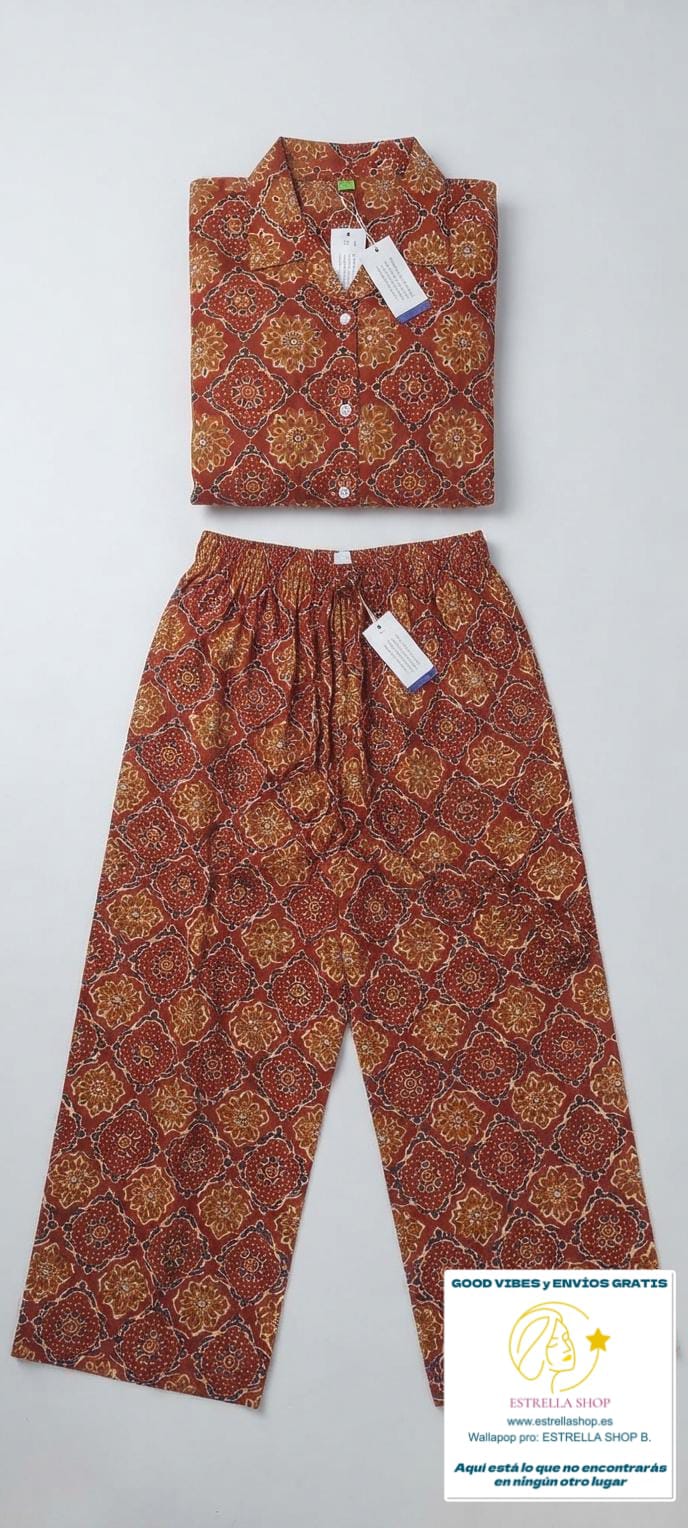 SET s/m DE PIJAMA INDIA ALGODÓN NATURAL MODELO MYSORE COMBINANDO COMODIDAD Y EXCLUSIVIDAD EN CADA DETALLE.ENVÍO GRATIS SIN PEDIDO MÍNIMO.