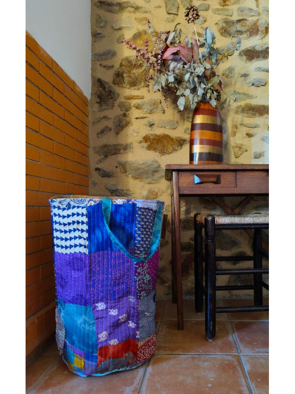 Cesto MULTIUSOS Y MULTIFUNCIONAL PATCHWORK WILD TELA YUTE Y SAREE. ENVÍOS GRATIS.