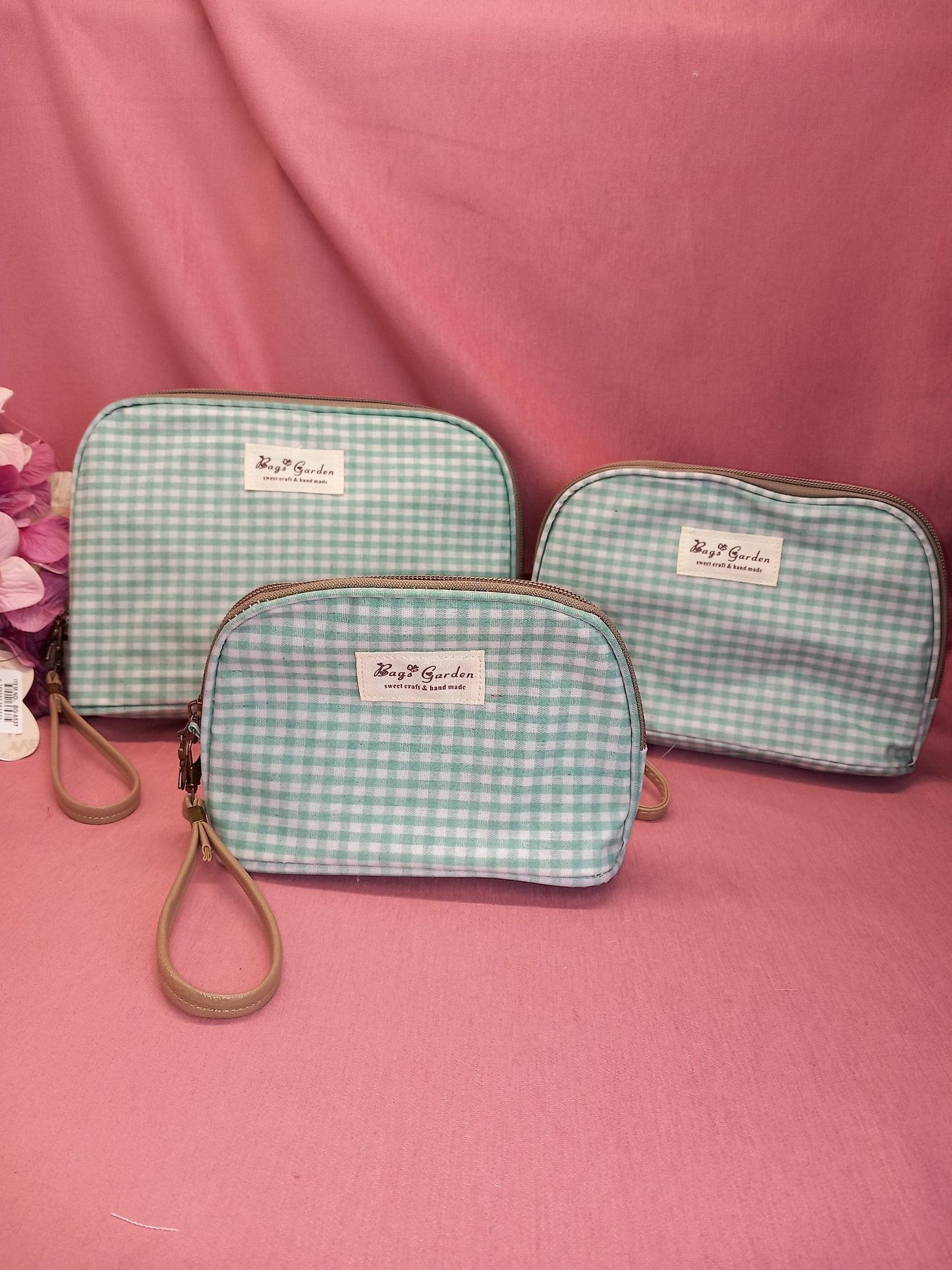 Trío de neceseres waterproff Vichy aguamarina.Envío gratis.Precio sin competencia, más colores.