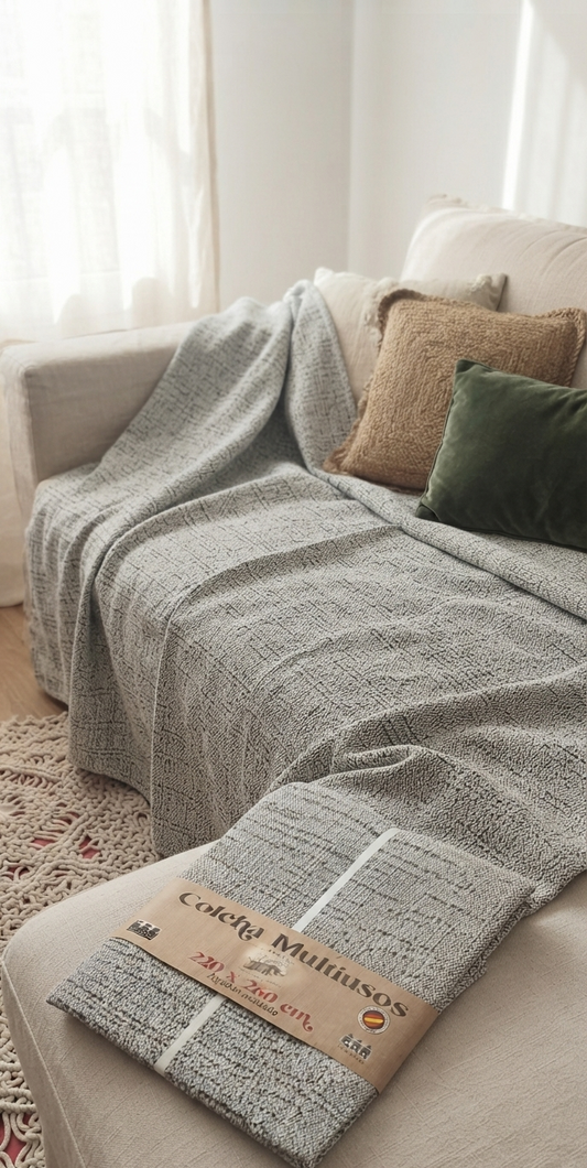 COLCHA PARA CAMA DOBLE, CUBRECAMA EN ALGODÓN RECICLADO.ENVÍO GRATIS SIN PEDIDO MÍNIMO.