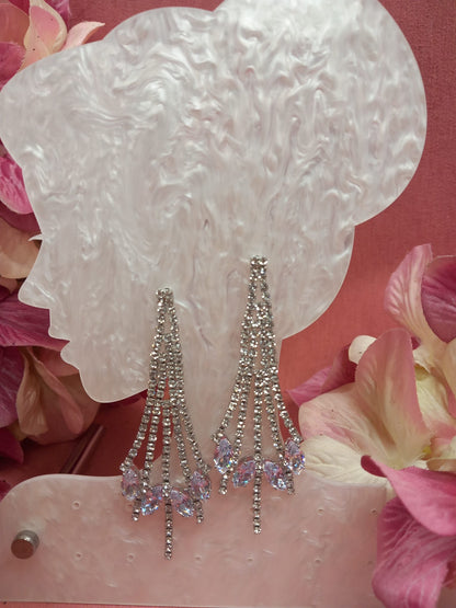 Silver glitter teardrop earrings with multi-shinestones