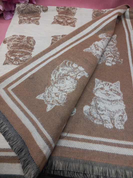 Bufanda Reversible Símpáticos Gatos.Cashmere Envío Gratis.