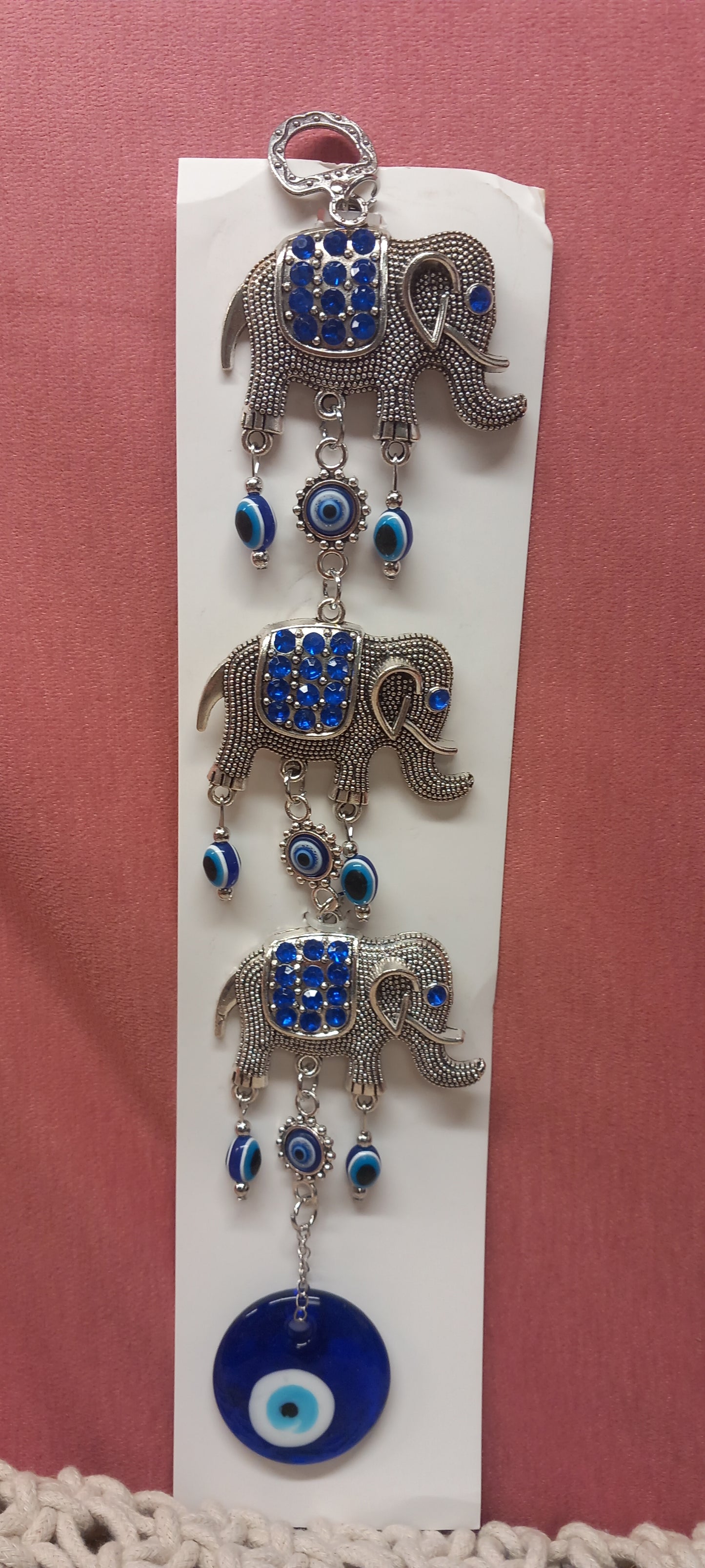 Colgador tres elefantes y ojo turco para el mal de ojo y la protección.Envío gratis sin pedido mínimo.