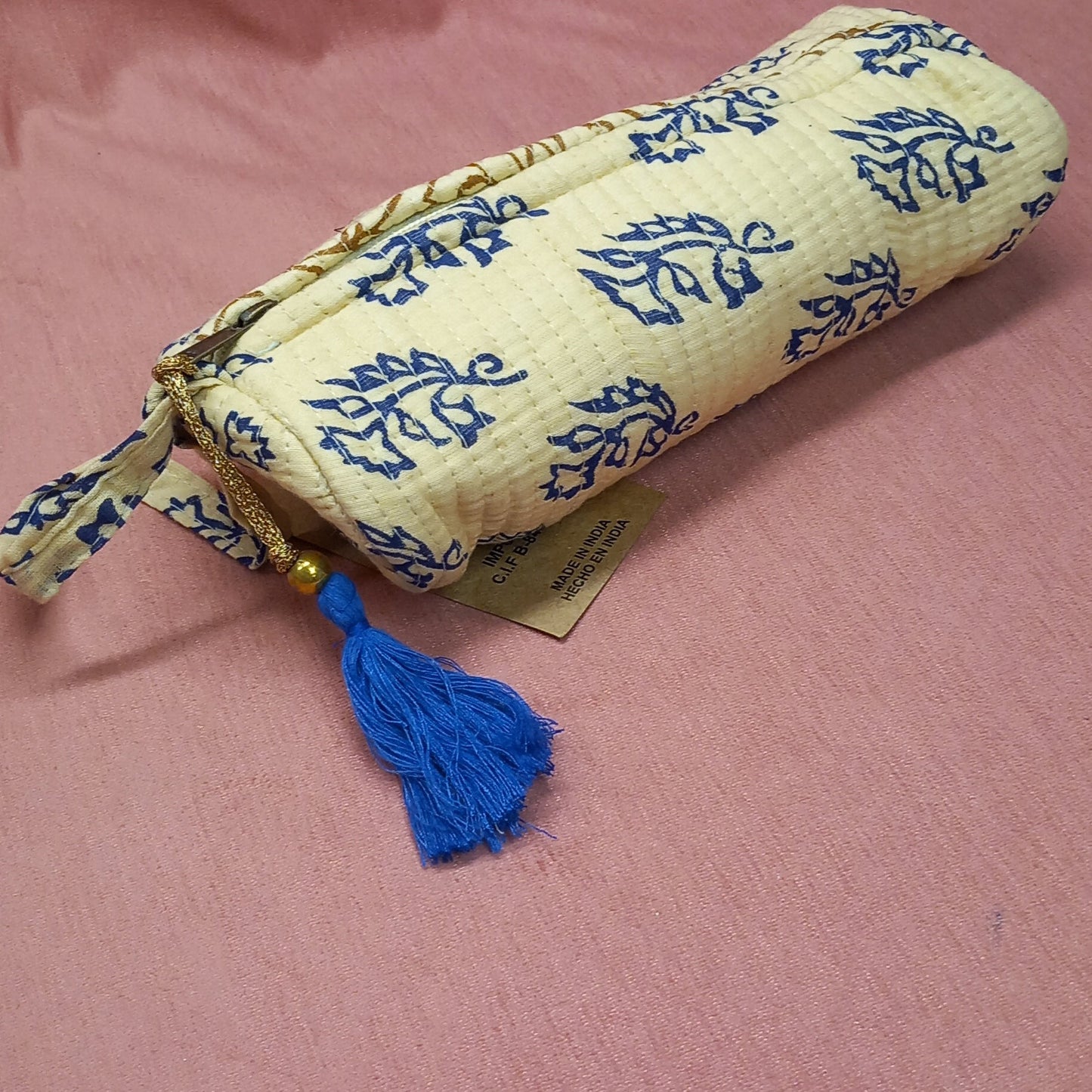 Neceser acolchado algodón tonos beig india,envío gratis