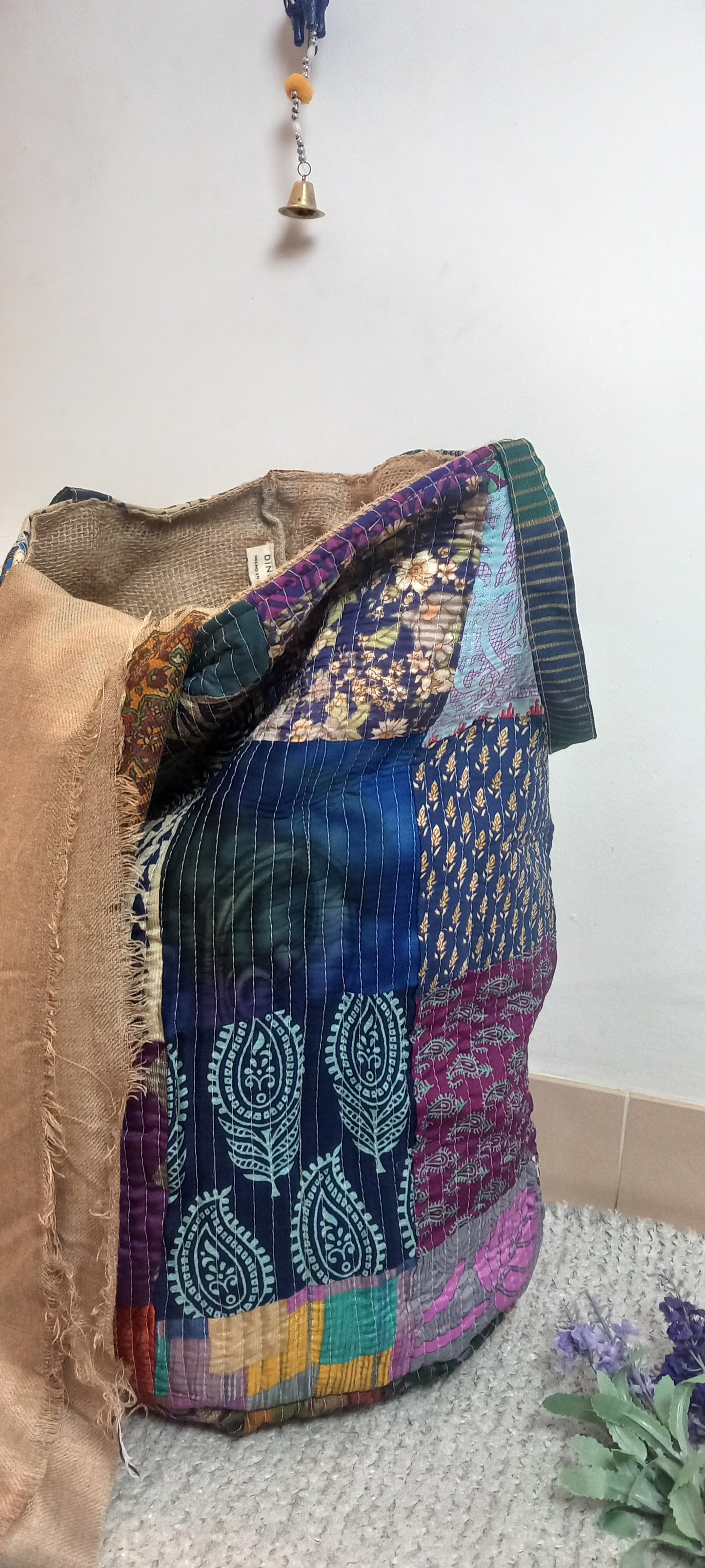Cesto MULTIUSOS Y MULTIFUNCIONAL PATCHWORK WILD TELA YUTE Y SAREE. ENVÍOS GRATIS.