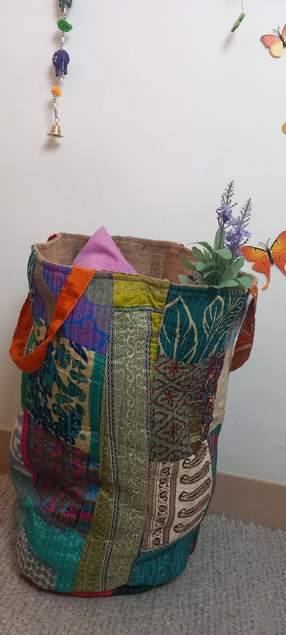 CESTO MULTIUSOS PATCHORK CON YUTE,MULTIFUNCIONAL CON ESTAMPADOS ÚNICOS,ENVÍO GRATIS SIN PEDIDO MÍNIMO.