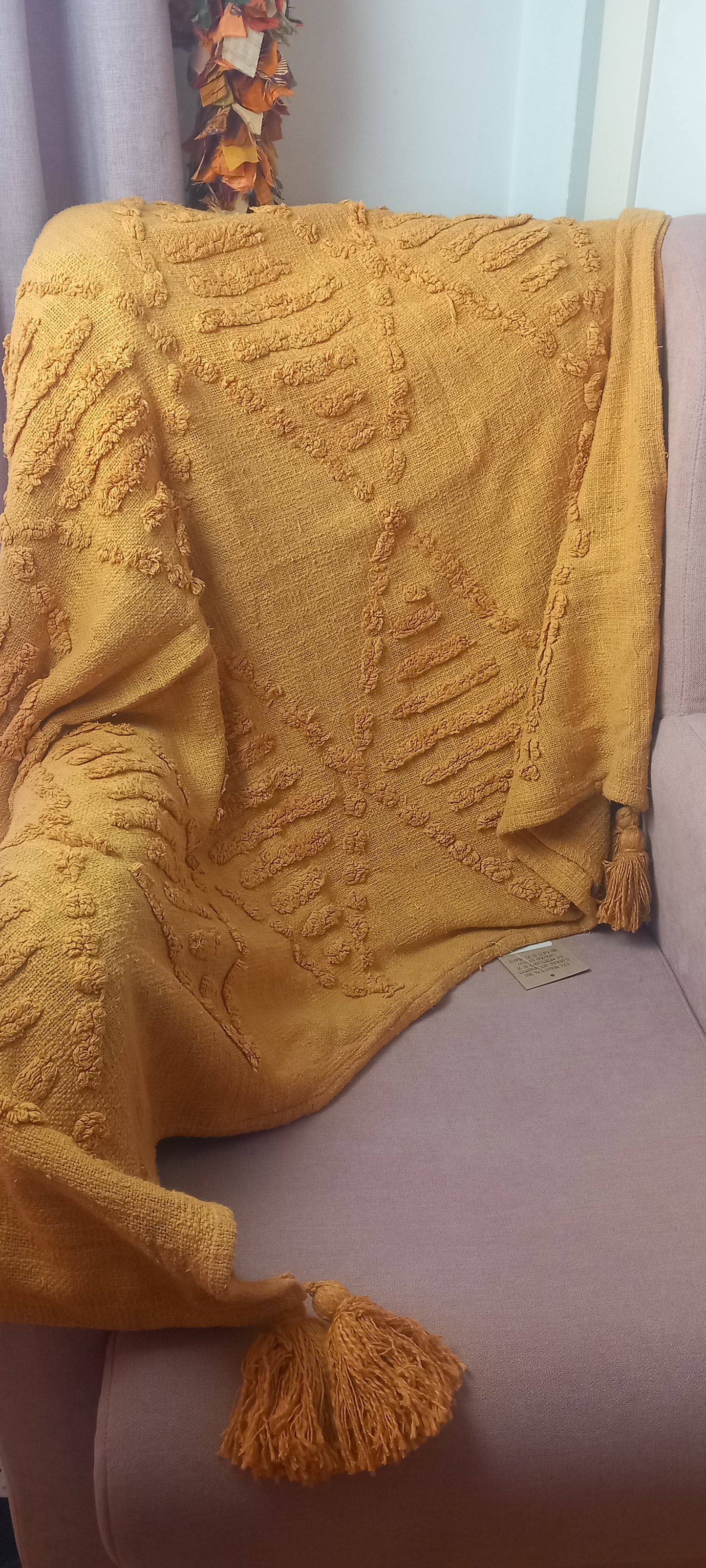 Jarapa Mostaza Plaid de Algodón con borlas en las esquinas.Siempre Precios Bajos y Categoría.Envío Gratis.