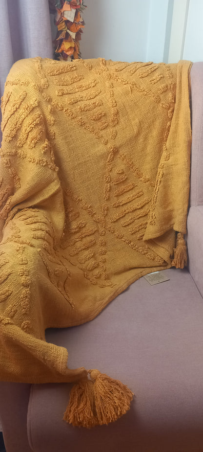 Jarapa Mostaza Plaid de Algodón con borlas en las esquinas.Siempre Precios Bajos y Categoría.Envío Gratis.