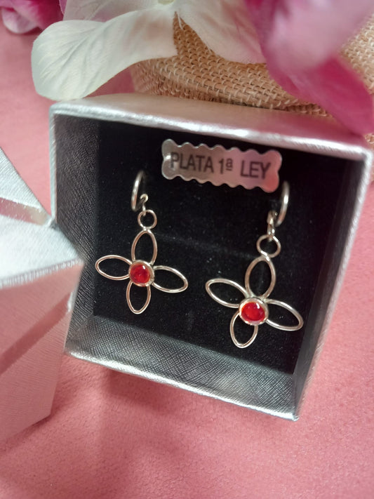 Witch's Knot and Red Mineral Sterling SILVER Earrings.