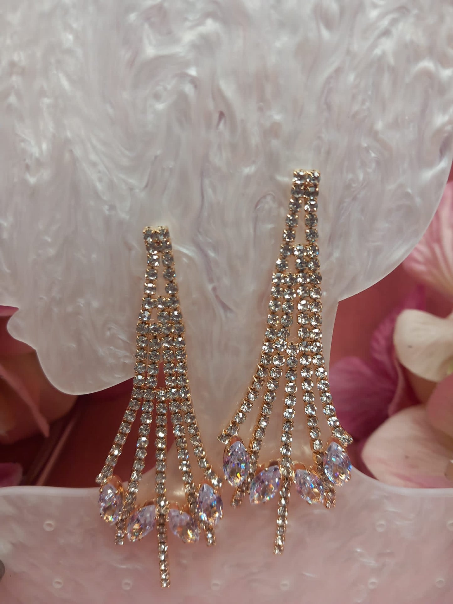 Gold glitter teardrop earrings with multi-bright