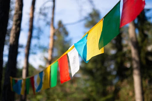 PAQUETE DE 5 ROLLOS DE BANDERAS TIBETANAS 10X10CM SÍMBOLO ANCESTRAL DE PAZ Y ENERGÍA POSITIVA EN TU HOGAR. ENVÍO GRATIS SIN PEDIDO MÍNIMO.