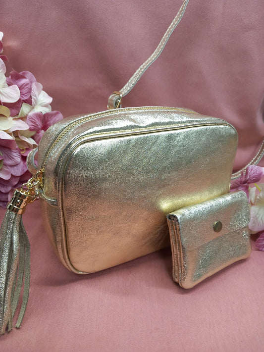 Gold imitation leather bag + GIFT Wallet.