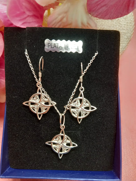 WITCH'S KNOT Set Hanging earrings + 1st Law SILVER Chain and Pendant.
