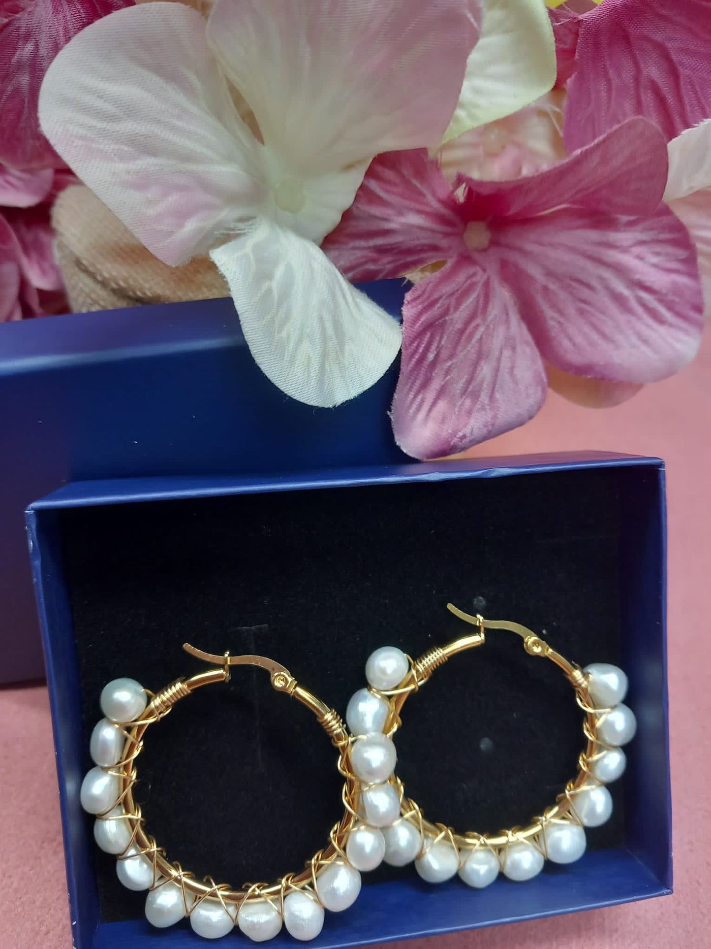 Gold Plated Hoop Earrings with CULTURED PEARLS 💛