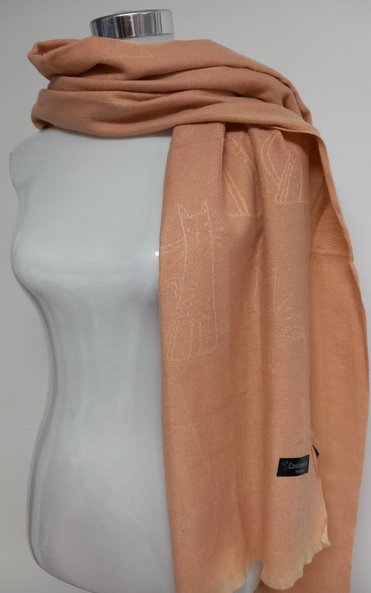 Discreet reversible scarf in cashmere feeling with soft cat print