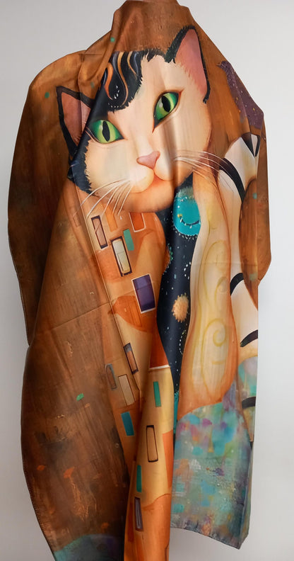 Pañuelo reversible 100%Seda de 'los gatos en el arte'