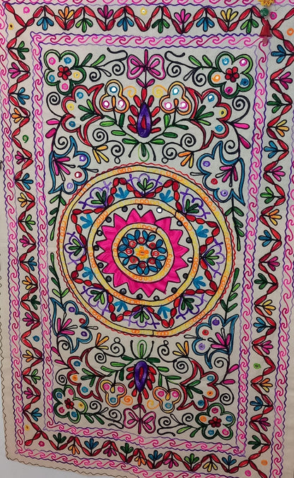 Tapiz Gora Mandala 75x120 bordado,una joya textil con alma bohemía hecha en India.Envío gratis sin pedido sin pedido mínimo.