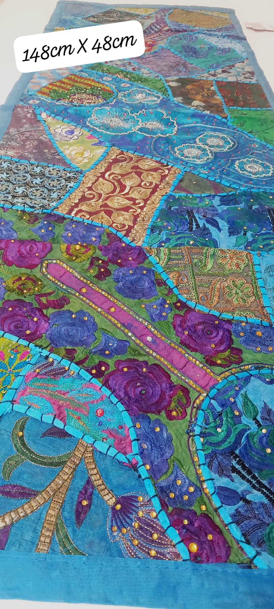 CAMINO DE MESA PATCHWORK TAPIZ MULTIFUNCION 48cmX148cm MULTIFUNCIÓN JOYA EXCLUSIVA TEXTIL ARTESANÍA INDIA.ENVIO GRATIS SIN PEDIDO MÍNIMO.