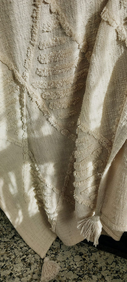 JARAPA PLAID ALON BEIG HUESO Plaid de Algodón con borlas en las esquinas.PRECIO SIN COMPETENCIA.Envío Gratis.