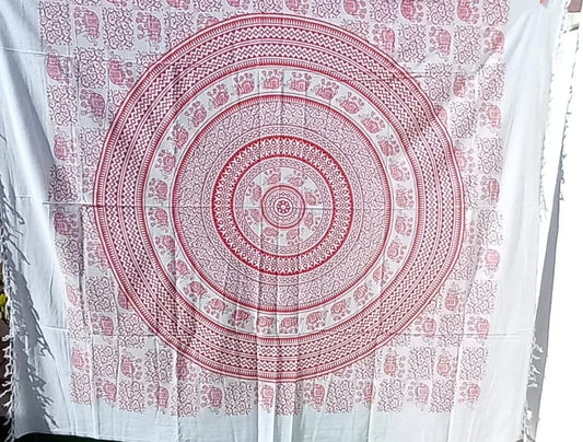 MULTIUSOS PLAID CUBRE ELFANTES CON ROJO EN ALGODÓN NATURAL ARTESANALMENTE HECHO EN INDIA. ENVÍO GRATIS SIN PEDIDO MÍNIMO.