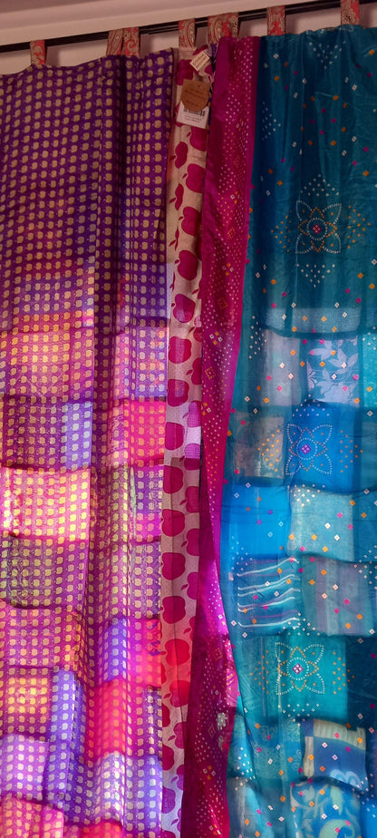 SET DE 2 CORTINAS CONFECCIONADAS REVERSIBLES Y ARTESANALES EN PATCHWORK TELAS SEDOSAS DE PRIMERÍSIMA CALIDAD.ENVÍO GRATIS.