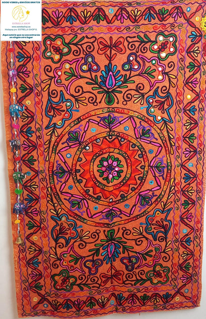 Tapiz Gora Mandala 75x120 bordado,una joya textil con alma bohemía hecha en India.Envío gratis sin pedido sin pedido mínimo.