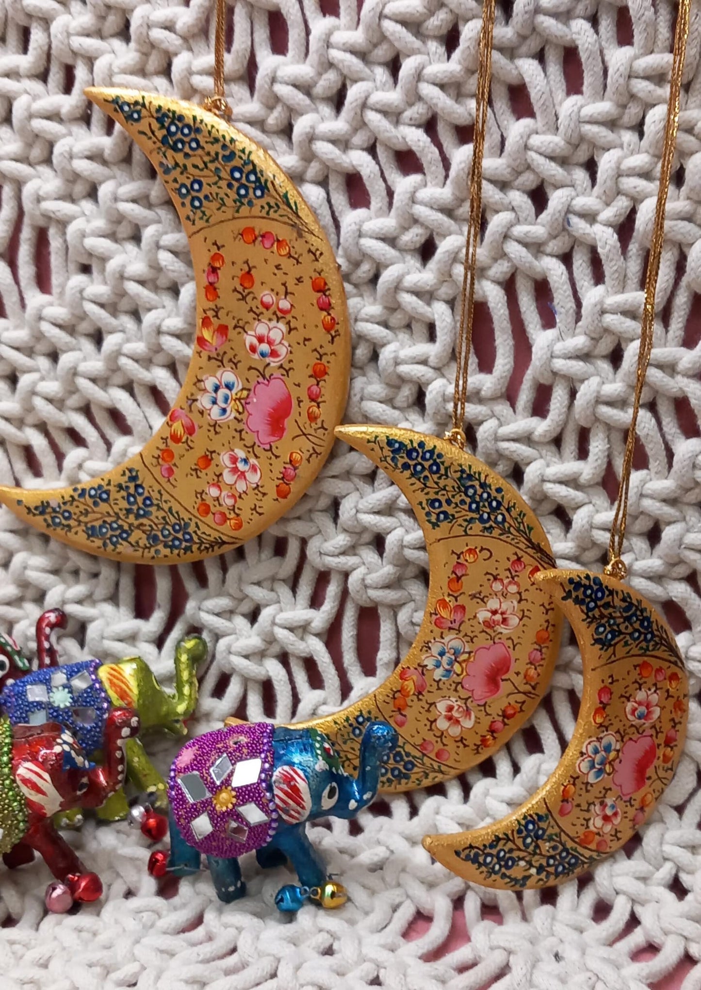 SET DECORATIVO DE 3 LUNAS SURUC,PAPEL MACHÉ PINTADO A MANO.ENVÍO GRATIS SIN PEDIDO MÍNIMO