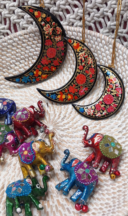 SET 3 LUNAS SURUC,PIEZAS ÚNICAS E IRREPETIBLES DE LA ARTESANÍA INDIA PINTADO A MANO.ENVÍO GRATIS SIN PEDIDO MÍNIMO