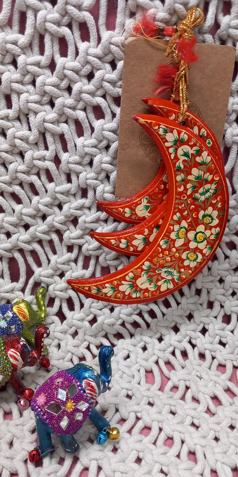 SET DECORATIVO DE 3 LUNAS SURUC,PAPEL MACHÉ PINTADO A MANO.ENVÍO GRATIS SIN PEDIDO MÍNIMO