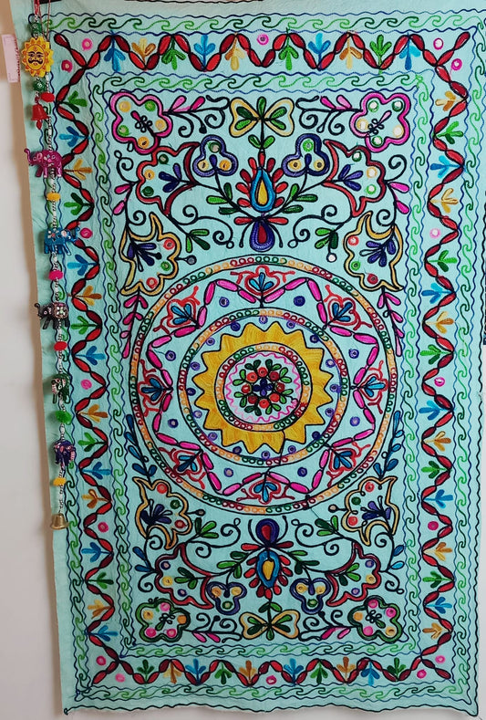 Tapiz Gora Mandala 75x120 bordado,una joya textil con alma bohemía hecha en India.Envío gratis sin pedido sin pedido mínimo.