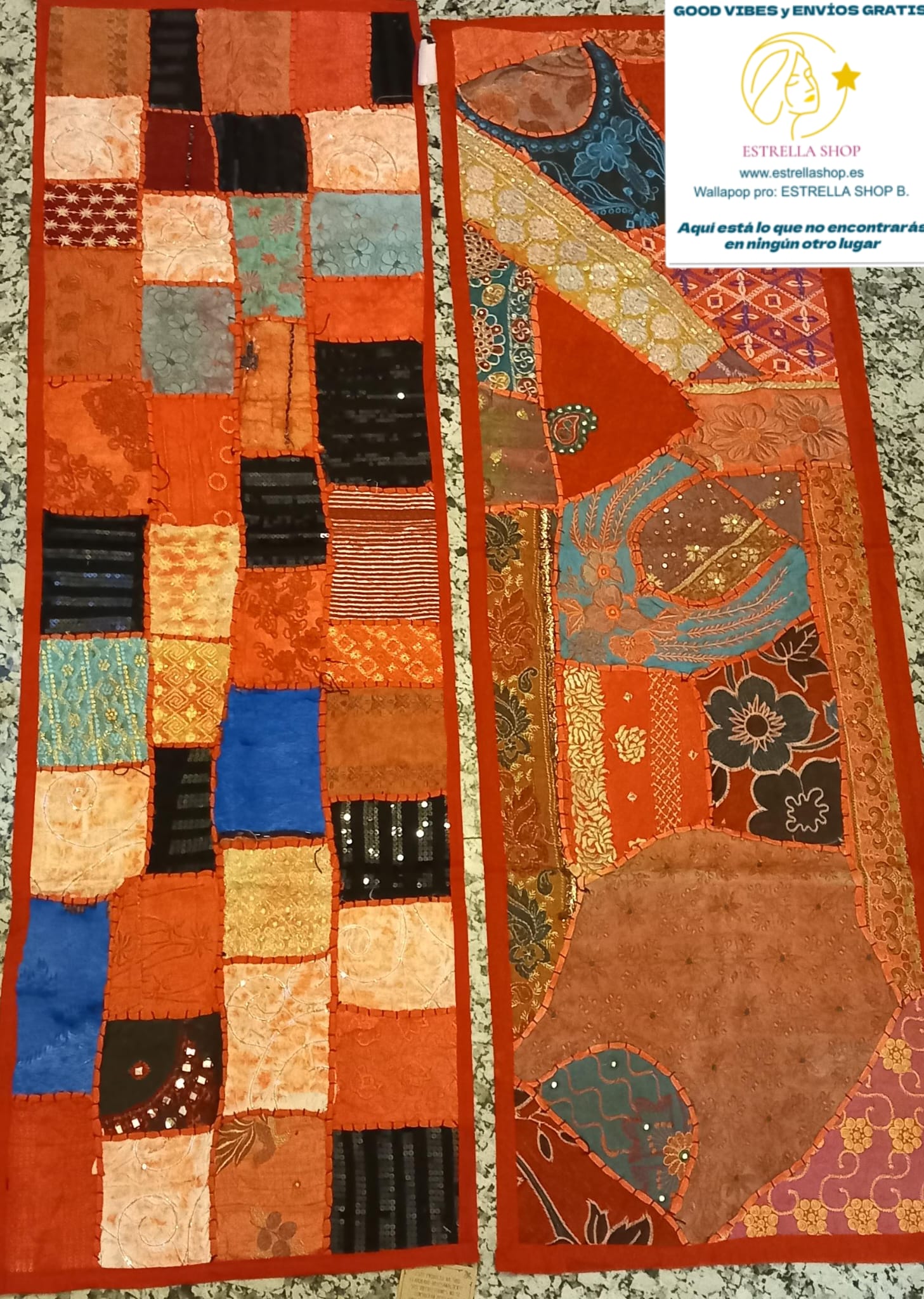 Camino de Mesa Pach. 45cmx145cm.Envío Gratis.Artículo etnico artesanía india. Precio sin competencia.Modelo Loto.