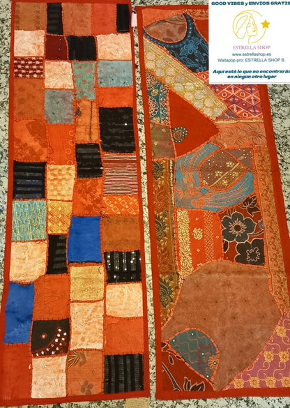 Camino de Mesa Pach. 45cmx145cm.Envío Gratis.Artículo etnico artesanía india. Precio sin competencia.Modelo Cuadros.